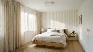 how to decorate a small bedroom with low ceilings with low platform bed and ceiling curtains